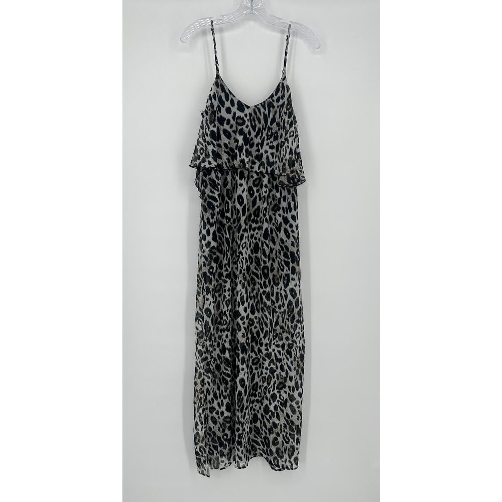 Wet Seal Leopard Ruffle Dress Size Medium Black White Spaghetti Adjustable Strap